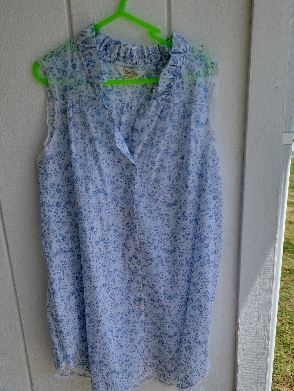 Miss Elaine Vintage Blue Floral  Sleep Gown Pajamas Summer Sleeveless